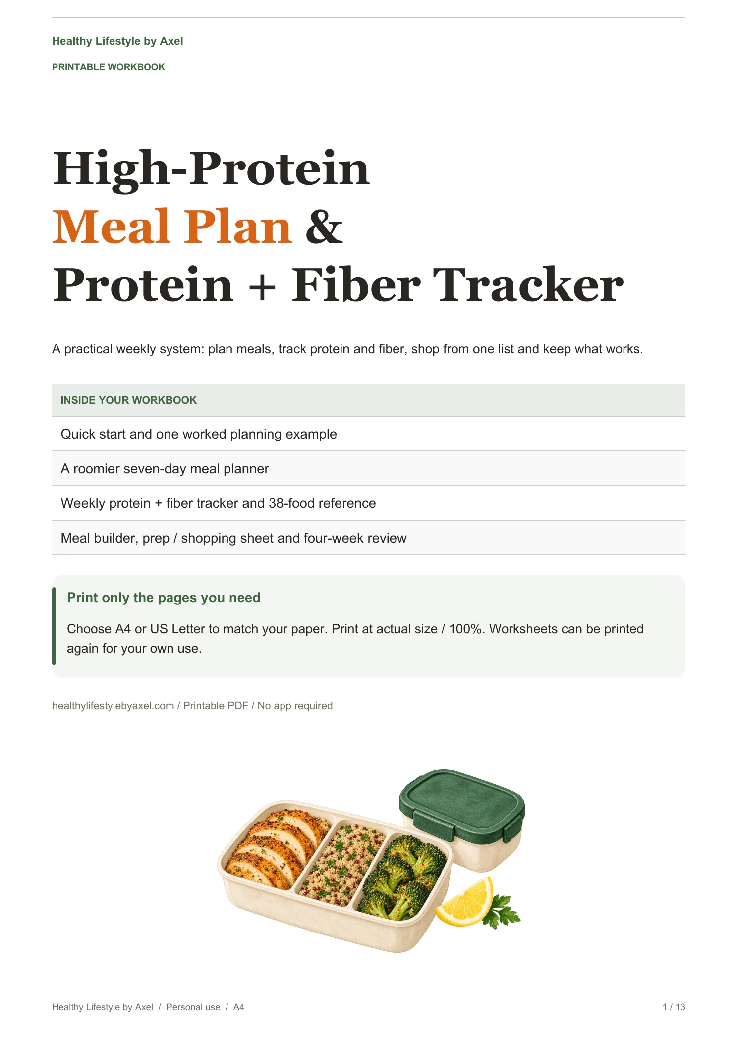 Actual cover of the High-Protein Meal Plan and Protein + Fiber Tracker printable